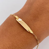 Bracelet Baby Drawer White Heart 1.4gr / 13.5cm-14.5cm / 1.6mm Rectangular Curved Plate 18K Yellow Gold $