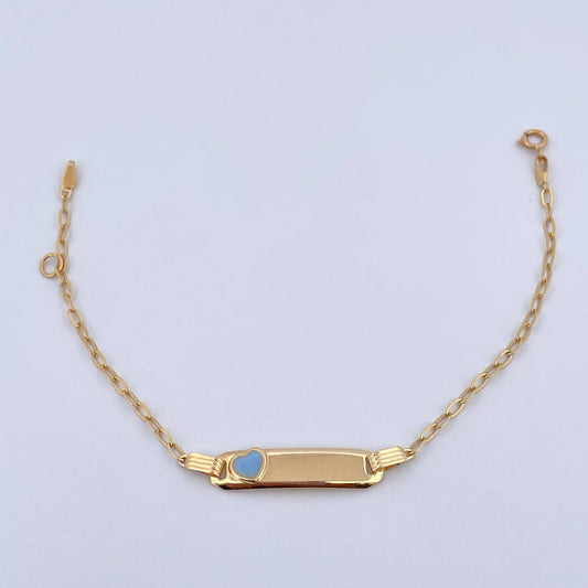 Bracelet Baby Drawer Heart Light Blue 1.45gr / 13cm-14.7cm / 1.6mm Rectangular Curved Plate 18K Yellow Gold $