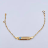 Bracelet Baby Drawer Heart Light Blue 1.45gr / 13cm-14.7cm / 1.6mm Rectangular Curved Plate 18K Yellow Gold $