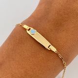 Bracelet Baby Drawer Heart Light Blue 1.45gr / 13cm-14.7cm / 1.6mm Rectangular Curved Plate 18K Yellow Gold $