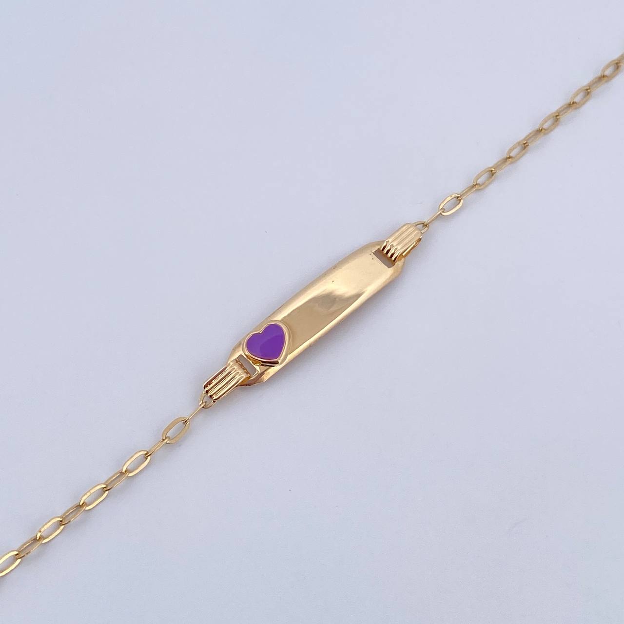 Bracelet Baby Drawer Purple Heart 1.35gr / 12.9cm-14.5cm / 1.5mm Curved Rectangular Plate 18K Yellow Gold $