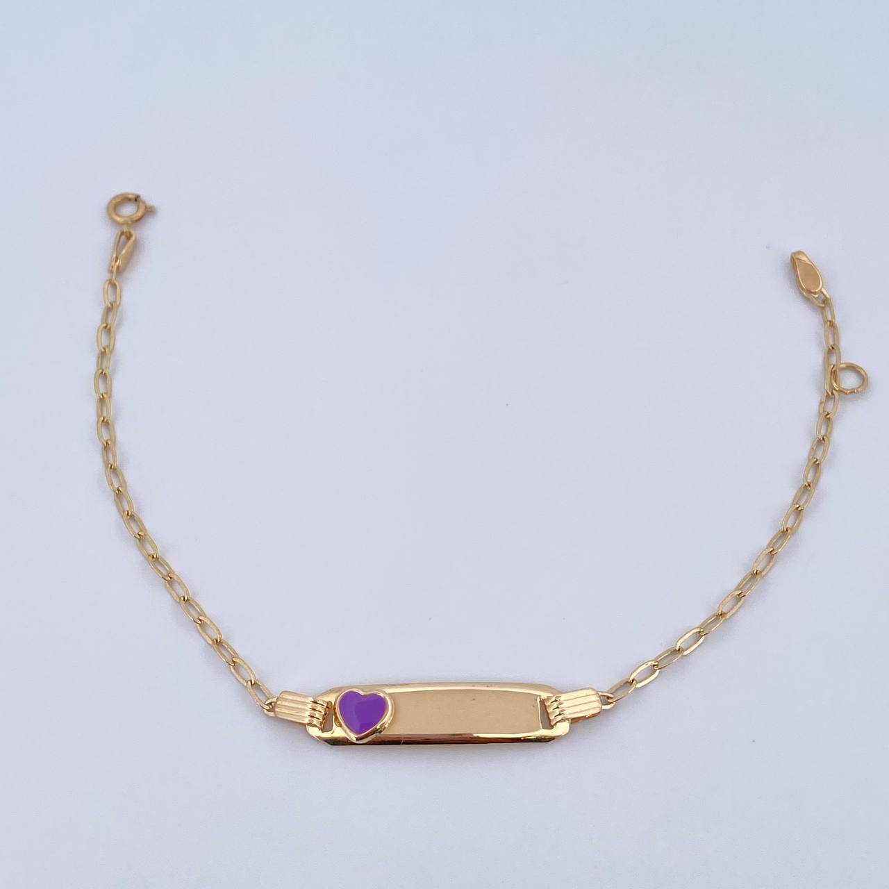 Bracelet Baby Drawer Purple Heart 1.35gr / 12.9cm-14.5cm / 1.5mm Curved Rectangular Plate 18K Yellow Gold $
