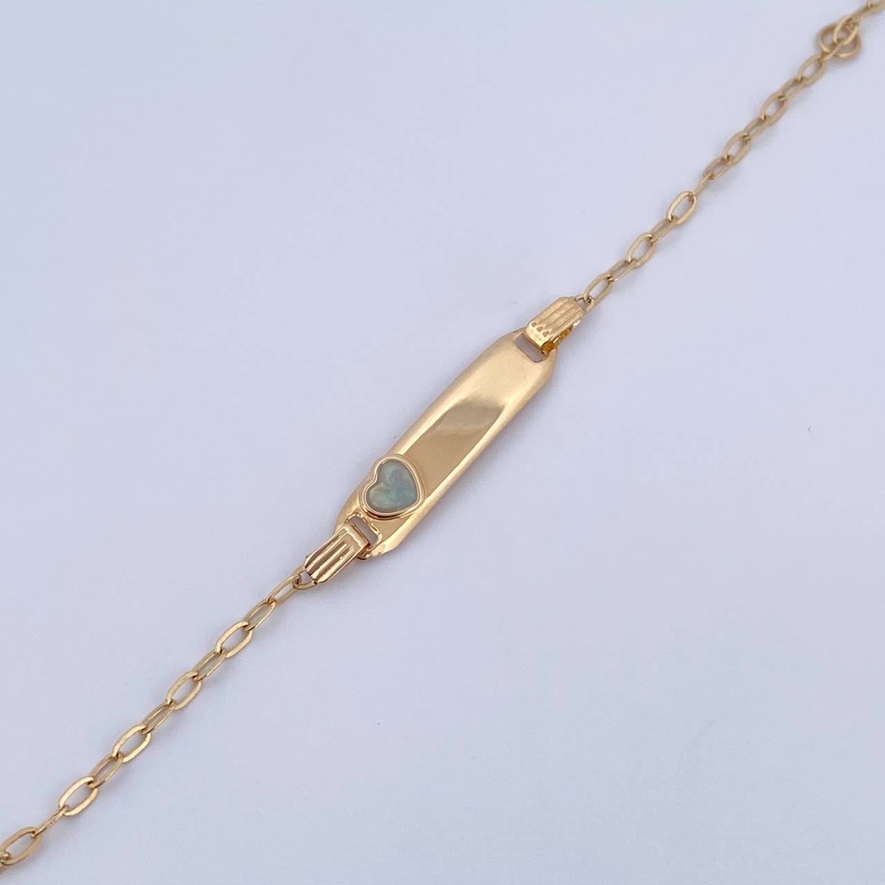 Bracelet Baby Drawer Heart Blue 1.4gr / 12.5cm-13.8cm / 1.6mm Rectangular Curved Plate 18K Yellow Gold $