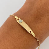Bracelet Baby Drawer Heart Blue 1.4gr / 12.5cm-13.8cm / 1.6mm Rectangular Curved Plate 18K Yellow Gold $