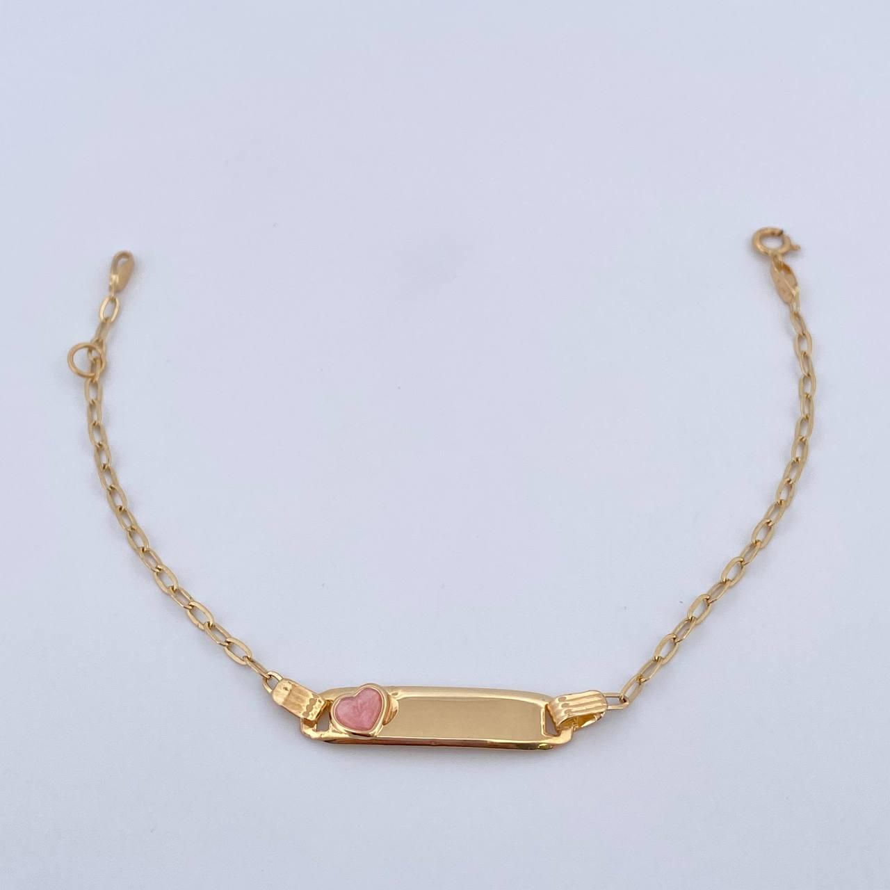 Bracelet Baby Drawer Heart Pink 1.4gr / 13.5cm-14.5cm / 1.5mm Rectangular Curved Plate 18K Yellow Gold $