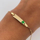 Bracelet Baby Drawer Clover Green 1.35gr / 13.2cm-14.3cm / 1.5mm Rectangular Curved Plate 18K Yellow Gold &