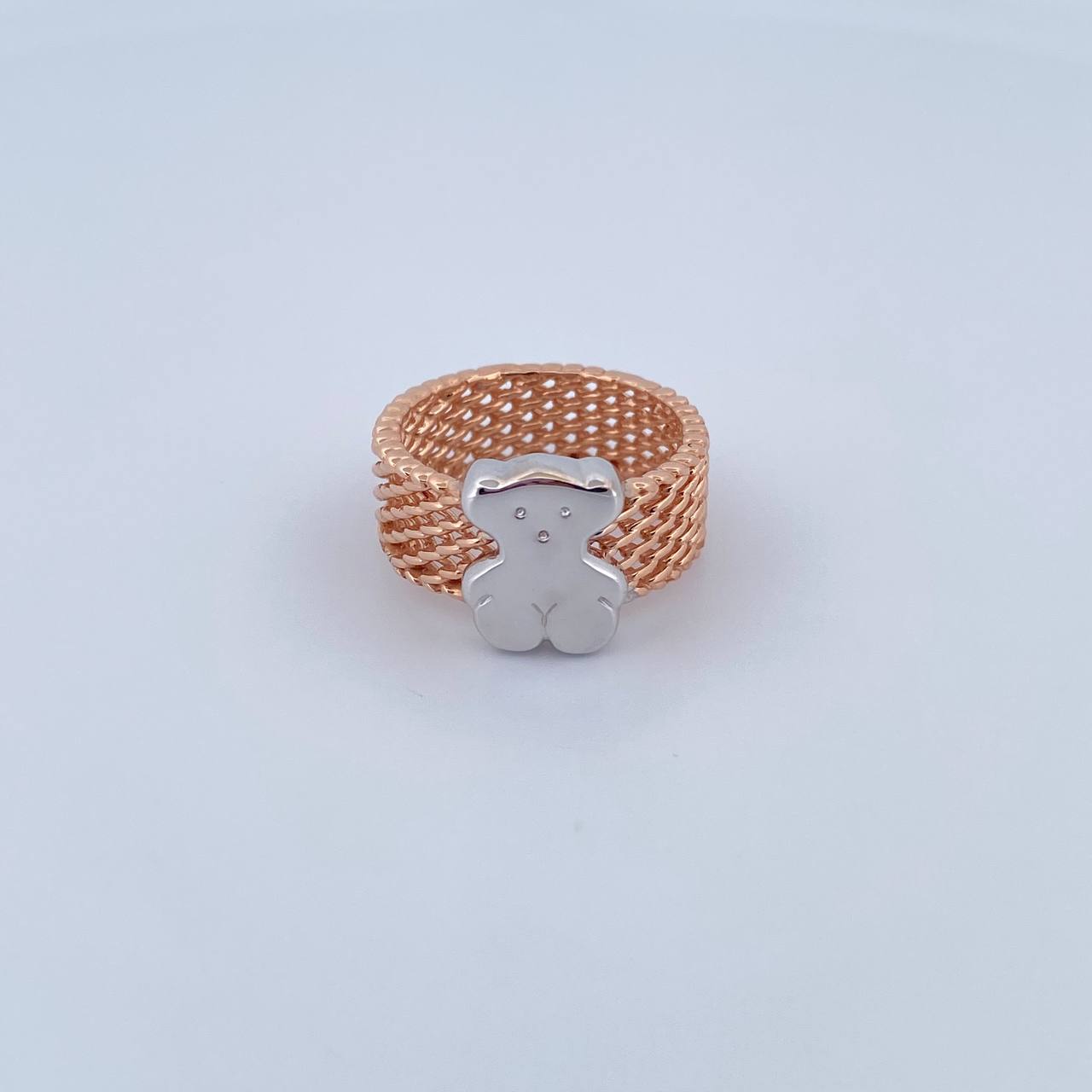 Bear Mesh Ring Ts 7.55gr / Size 7 3/4 / Two White and Rose 18K Golds &