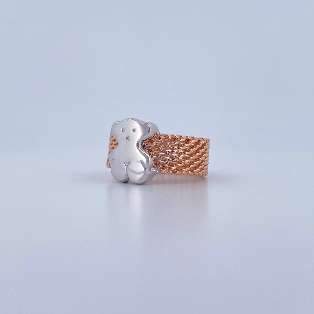 Bear Mesh Ring Ts 7.55gr / Size 7 3/4 / Two White and Rose 18K Golds &