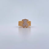 Bear Mesh Ring Ts 7.55gr / Size 6 1/2 / White Zircons 18K Yellow Gold &