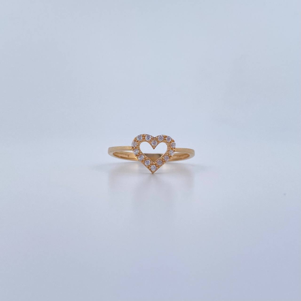 Heart Silhouette Ring 1.8gr / Size 6 3/4 / White Zircons 18K Yellow Gold &