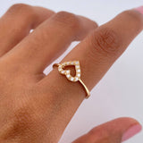 Heart Silhouette Ring 1.8gr / Size 6 3/4 / White Zircons 18K Yellow Gold &