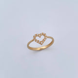 Heart Silhouette Ring 1.8gr / Size 6 3/4 / White Zircons 18K Yellow Gold &