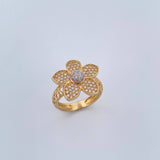 Sakura Flower Ring 3.5gr / T5 3/4 / White Zircons Two 18K Yellow and White Golds &