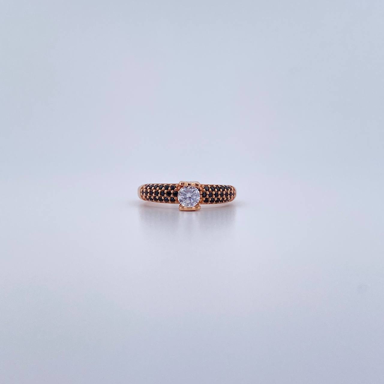 Ring Solitaire Bear Ts 2.05gr / Size 6 / White and Black Zircons 18K Rose Gold &