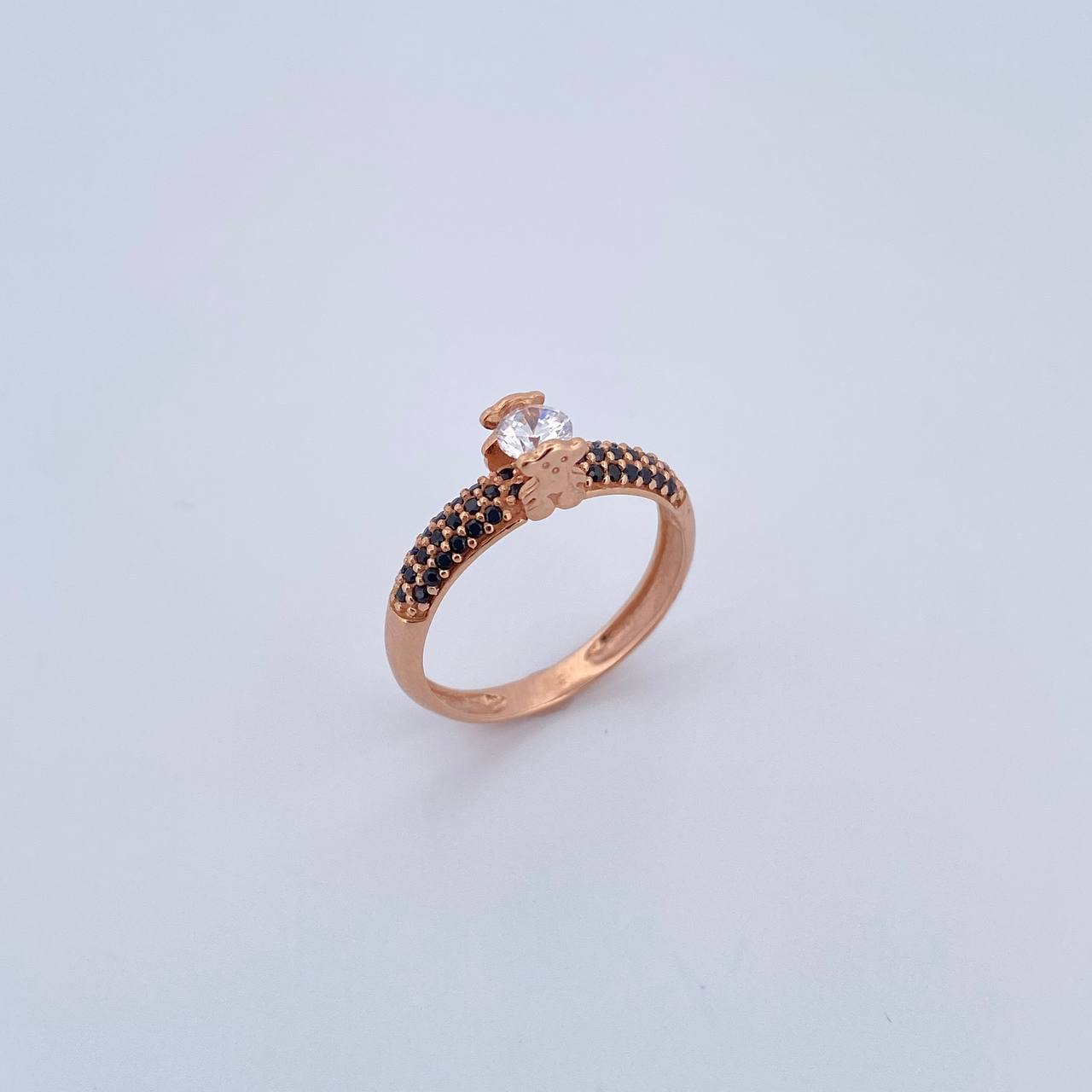 Ring Solitaire Bear Ts 2.05gr / Size 6 / White and Black Zircons 18K Rose Gold &