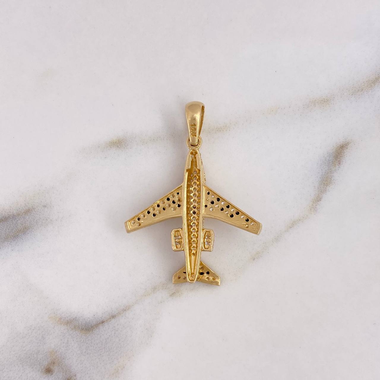Pendant Airplane 5.1gr / 3.6mm White and Black Zircons Two 18K Yellow and White Golds #
