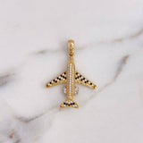 Pendant Airplane 5.1gr / 3.6mm White and Black Zircons Two 18K Yellow and White Golds #