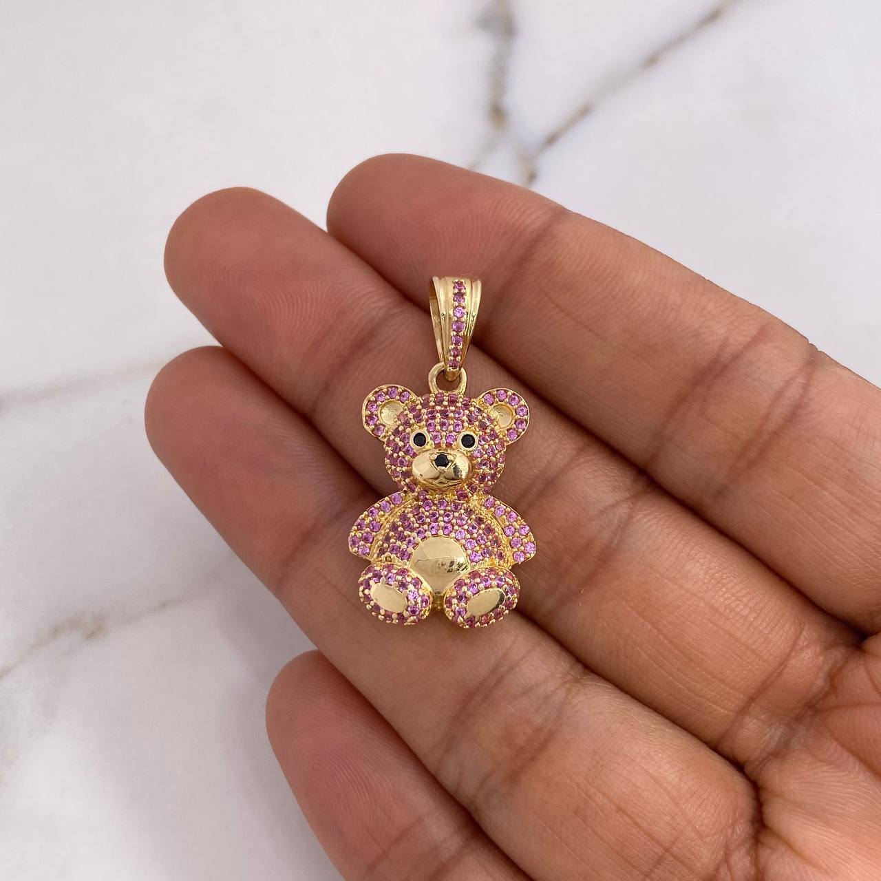 Pendant Bear 4.75gr / 3cm / Black Pink Zircons 18K Yellow Gold $