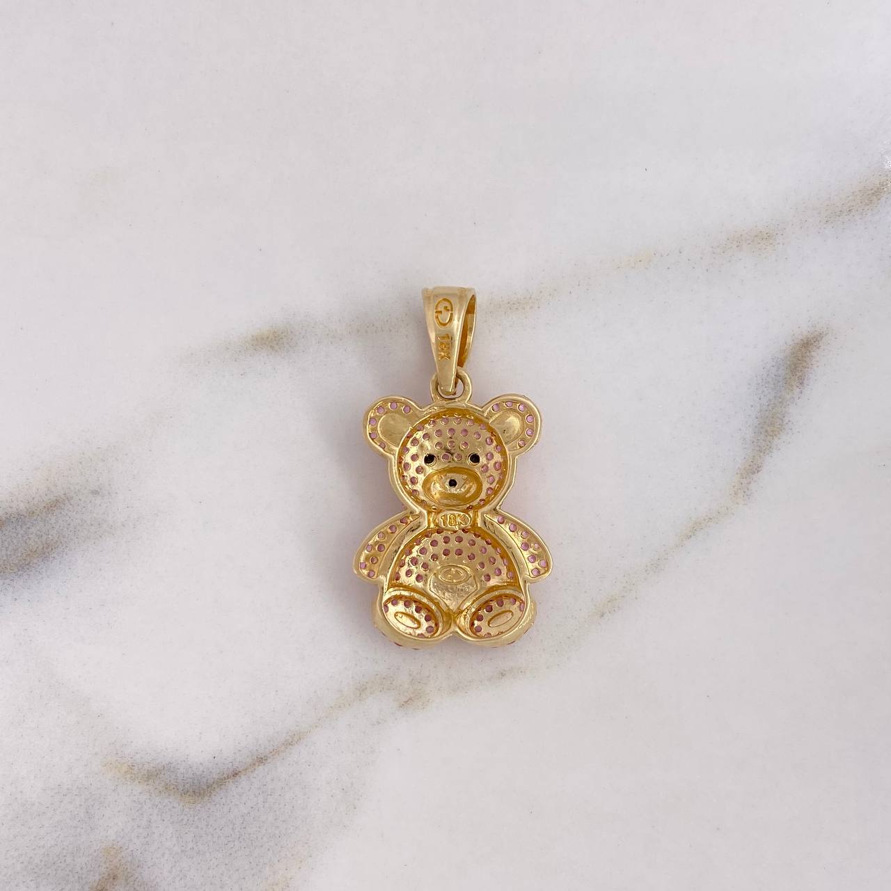 Pendant Bear 4.75gr / 3cm / Black Pink Zircons 18K Yellow Gold $