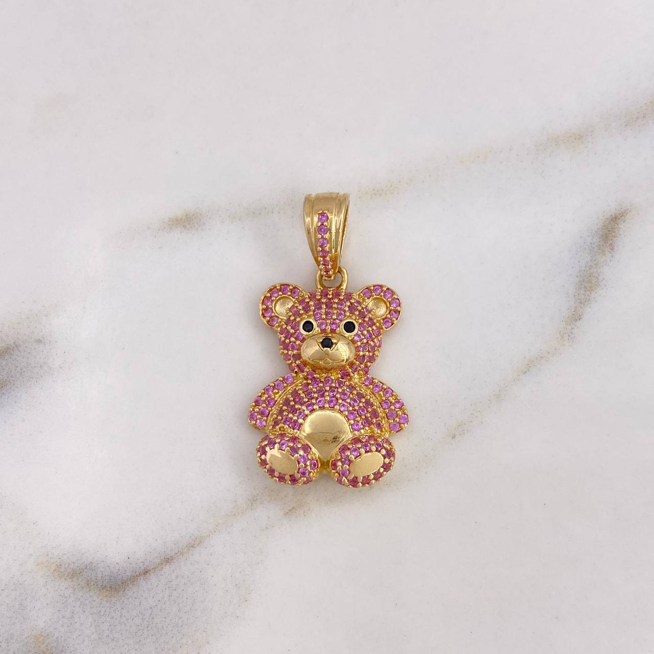 Pendant Bear 4.75gr / 3cm / Black Pink Zircons 18K Yellow Gold $