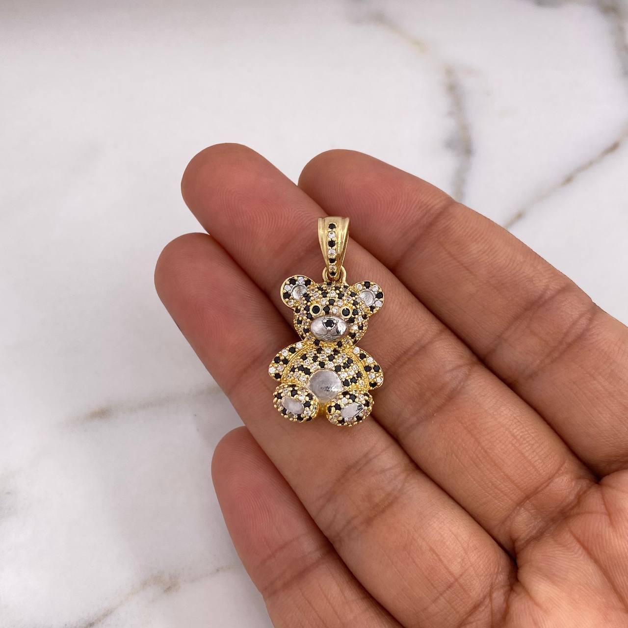 Pendant Bear 4.85gr / 3cm / White and Black Zircons Two 18K Yellow and White Gold $
