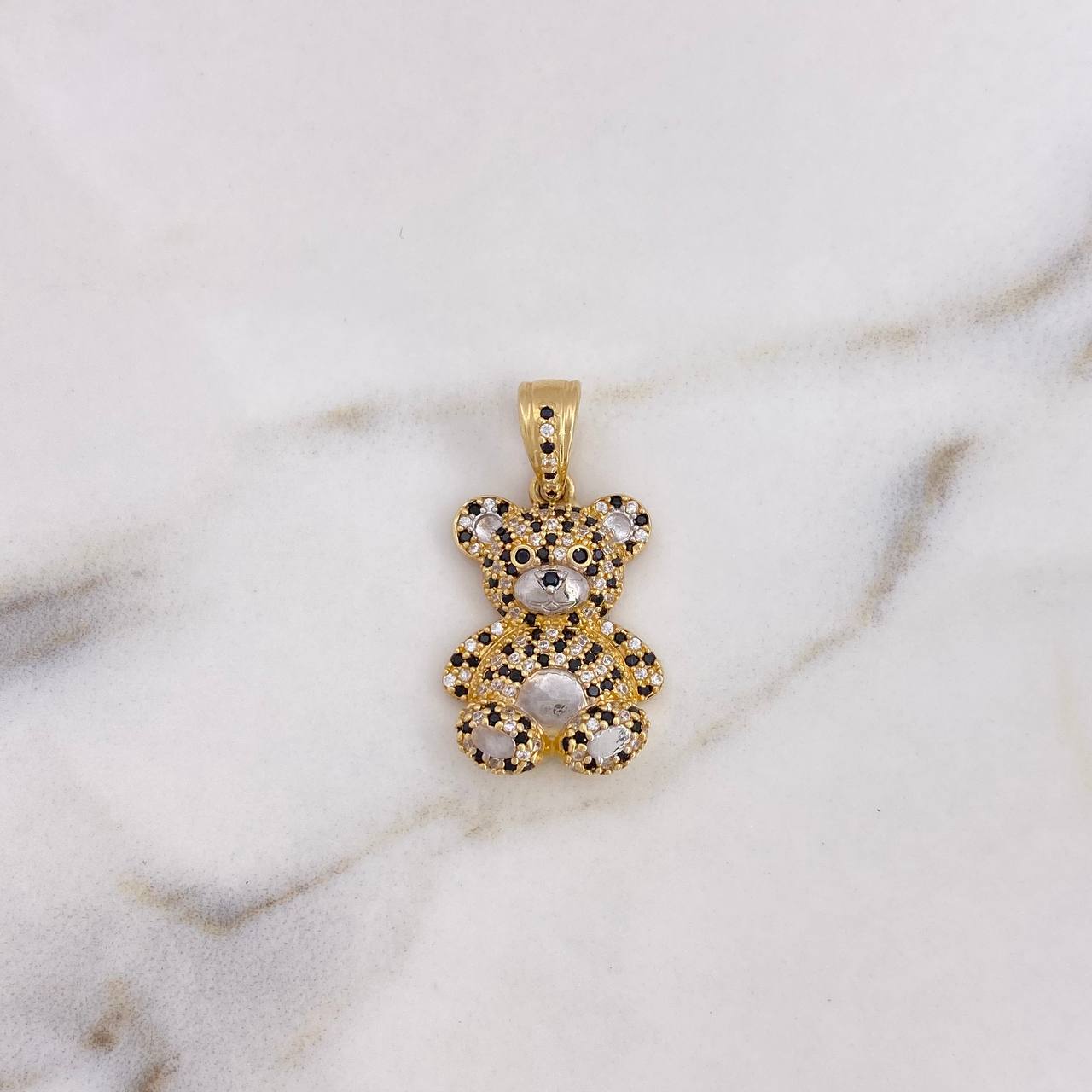 Pendant Bear 4.85gr / 3cm / White and Black Zircons Two 18K Yellow and White Gold $
