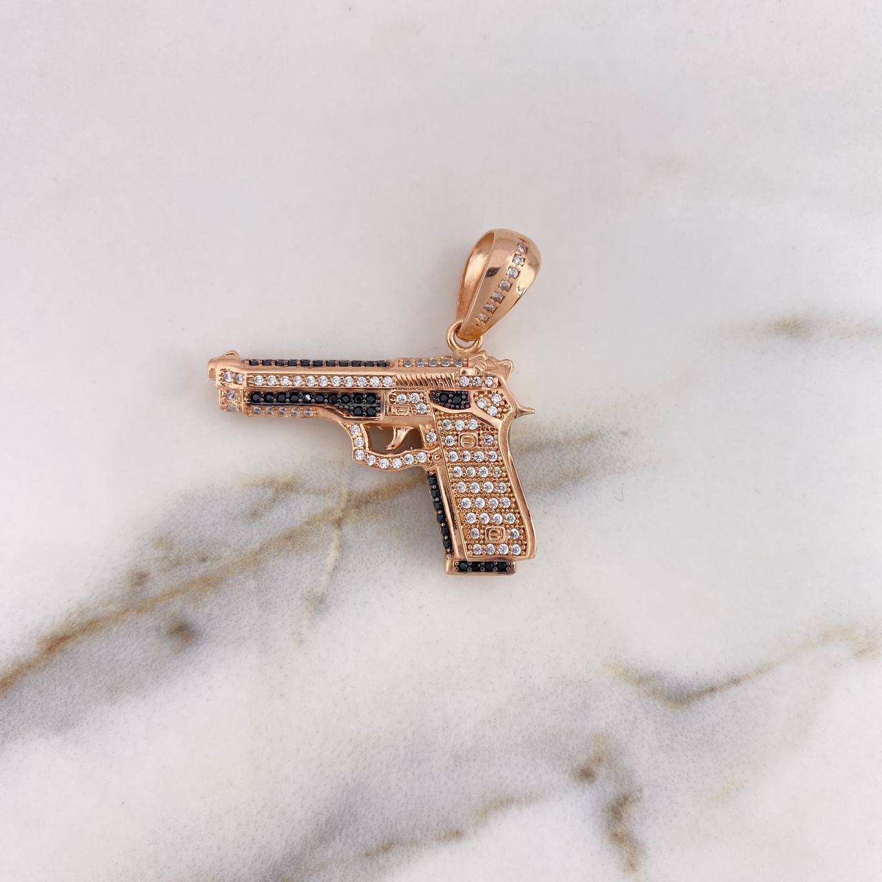 Pendant Gun 11.65gr / 3.2cm / White Black Zircons 18K Rose Gold $