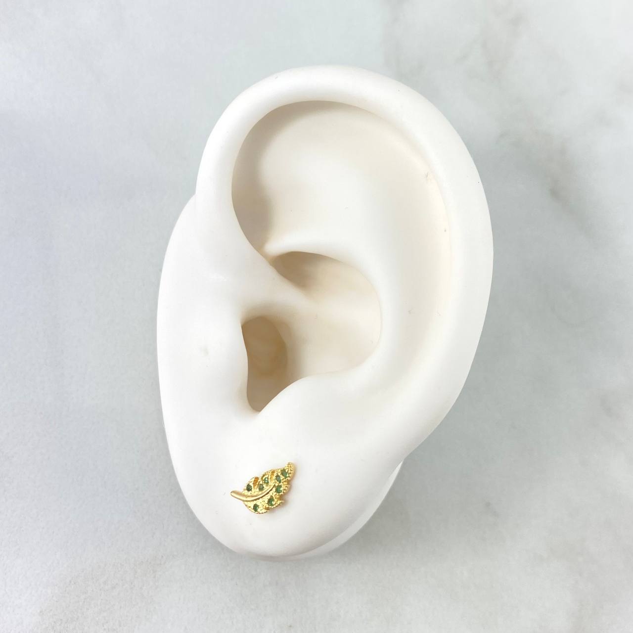 Stud Earrings Sheet 1gr / 9mm Green Zircons 18K Yellow Gold ©