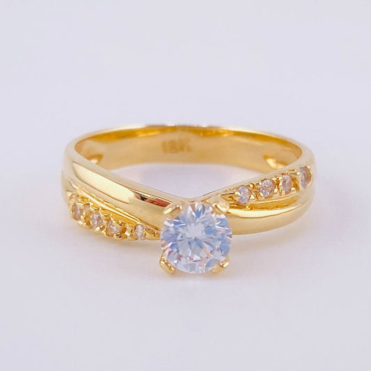Crossed Solitaire Ring 3.2g / T7 1/2 18K Yellow Gold