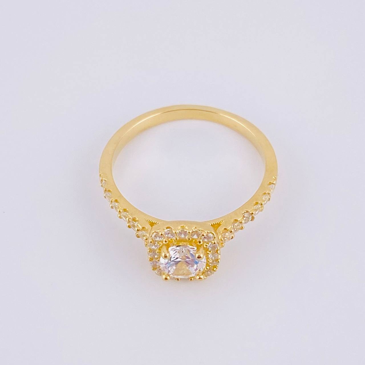 Anillo Solitario Halo Cuadrado 3.1g / T7 1/4 Oro Amarillo 18K