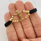 Pulsera Tejida Negra San Miguel Arcangel Oro Amarillo 18K
