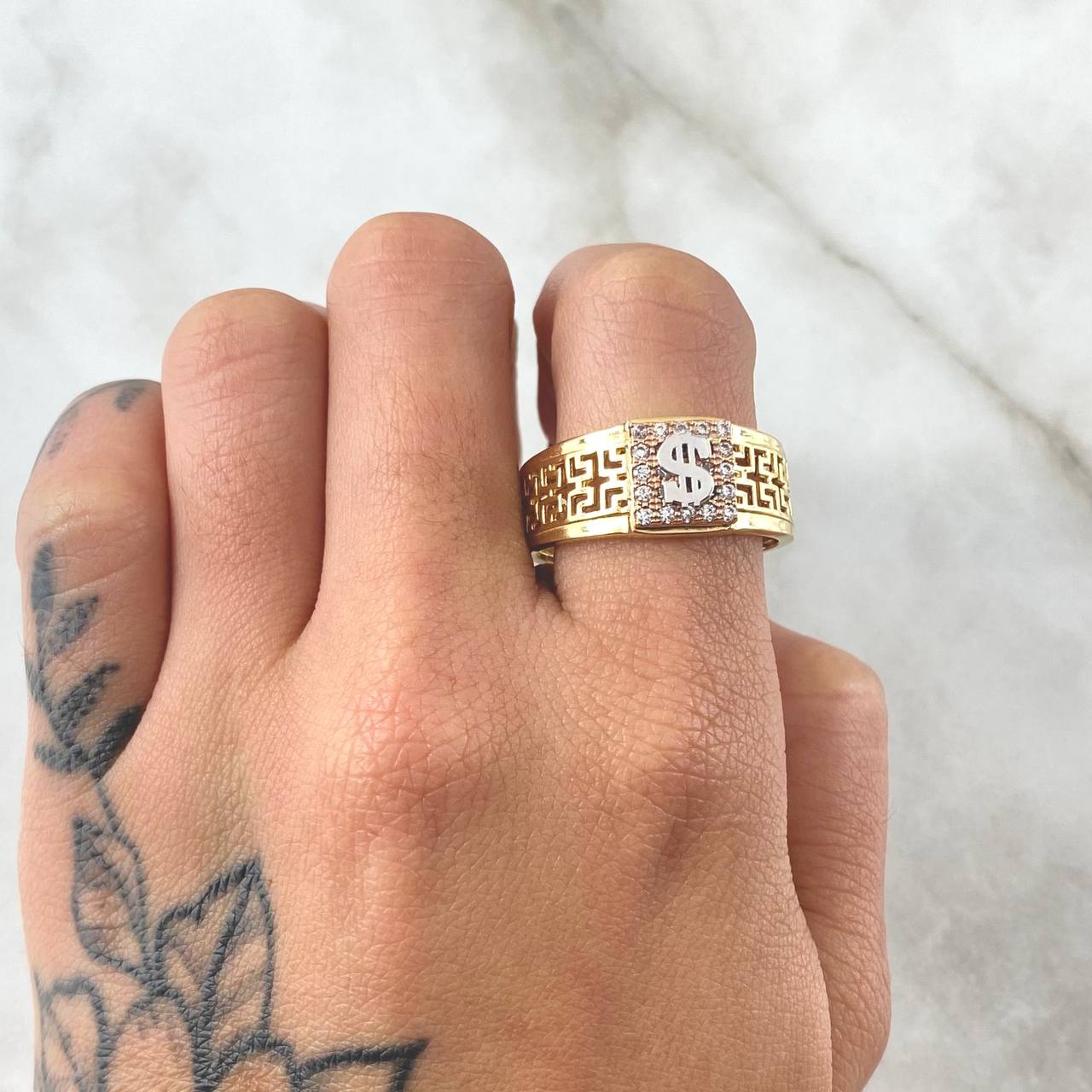 Tribal Ring Peso Sign 6.95g / T11 Three Golds 18K
