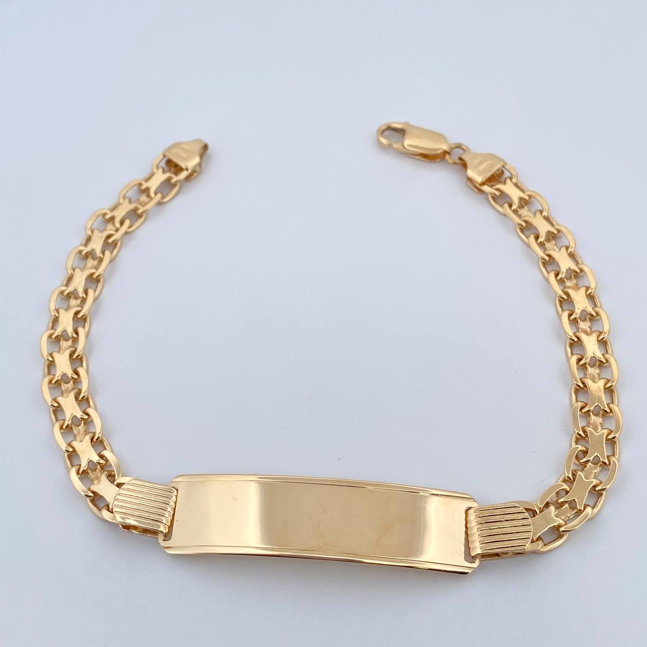 Pulso Chino 19.75gr / 23.2cm / 6.8mm Placa Rectangular Oro Amarillo +0 18K $