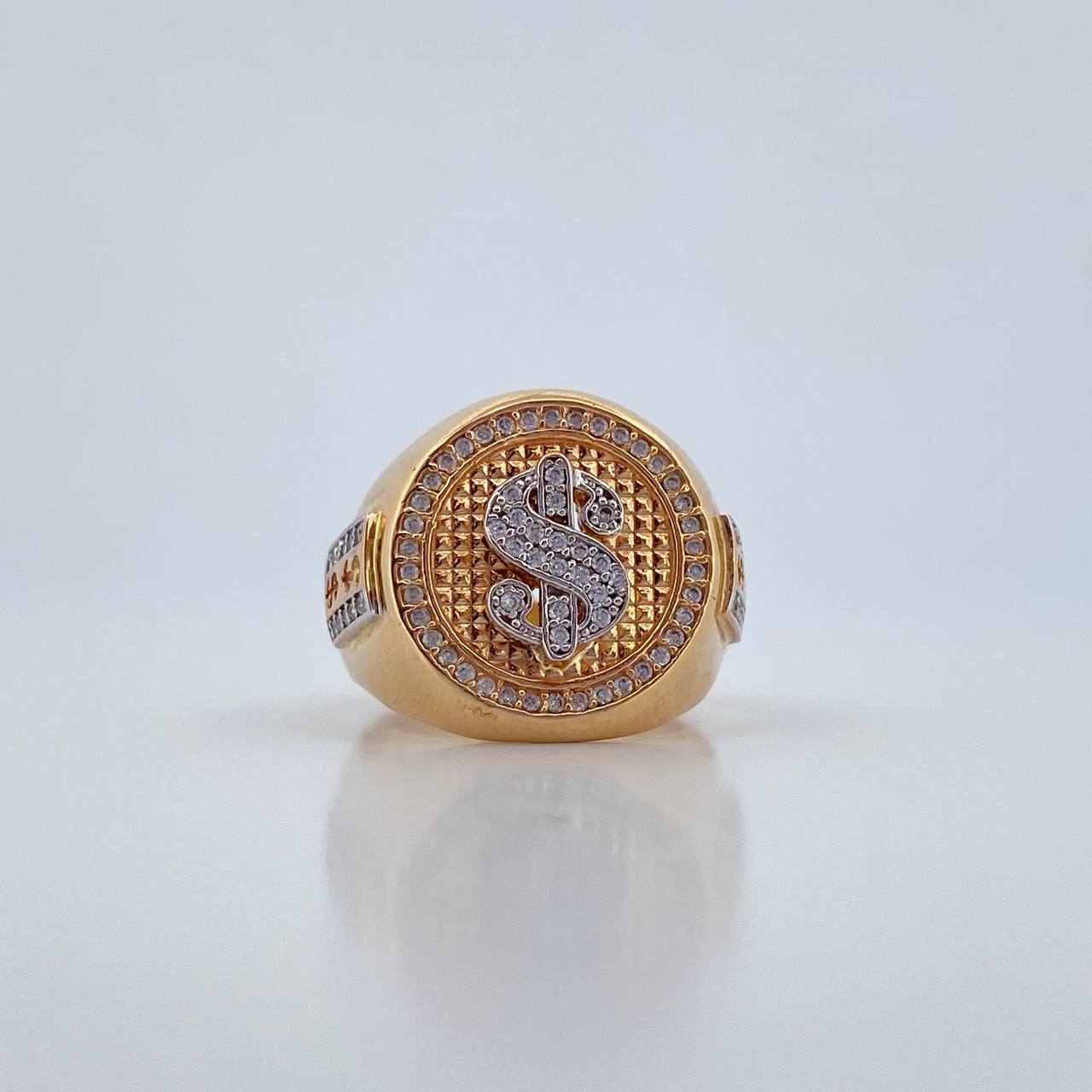 Anillo Signo Peso 10.25gr / T9 1/4 / Circones Blancos Dos Oros Amarillo Blanco 18K &
