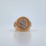 Anillo Signo Peso 10.25gr / T9 1/4 / Circones Blancos Dos Oros Amarillo Blanco 18K &