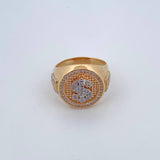 Anillo Signo Peso 10.25gr / T9 1/4 / Circones Blancos Dos Oros Amarillo Blanco 18K &