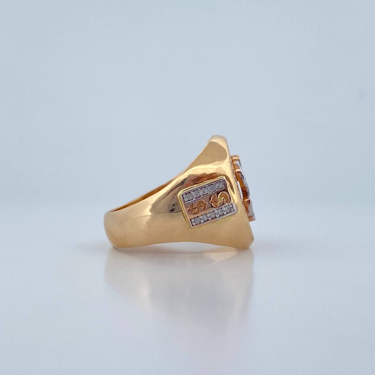 Anillo Signo Peso 10.25gr / T9 1/4 / Circones Blancos Dos Oros Amarillo Blanco 18K &