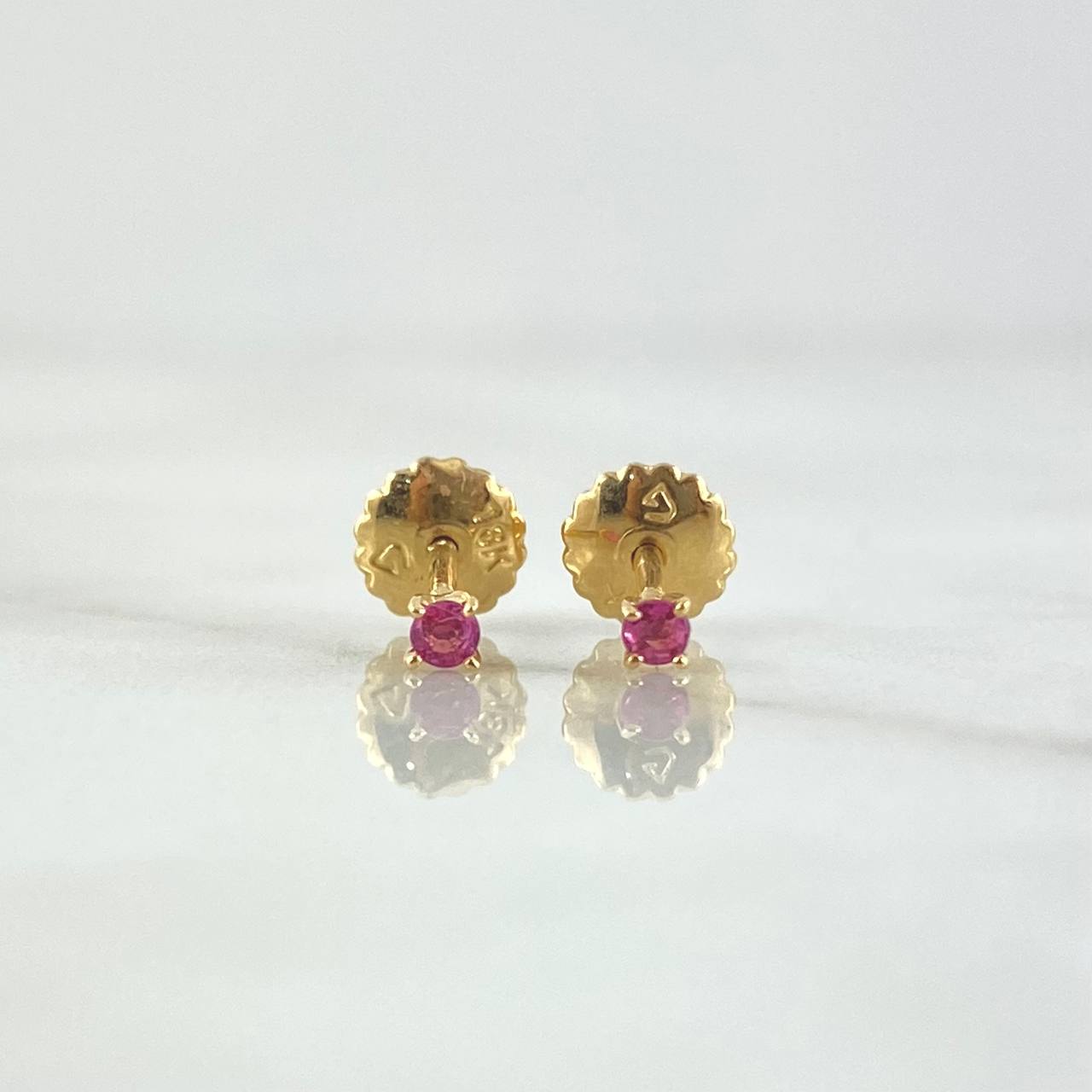 Stud Earrings Stone 0.8gr / 3mm Ruby 9 Pts 18K Yellow Gold (Jewel) *