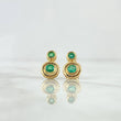 Stud Earrings Double Hoop 3.15gr / 1.3cm / Emeralds 36pts Lobster Claw 18K Yellow Gold Butterfly (Jewel) *