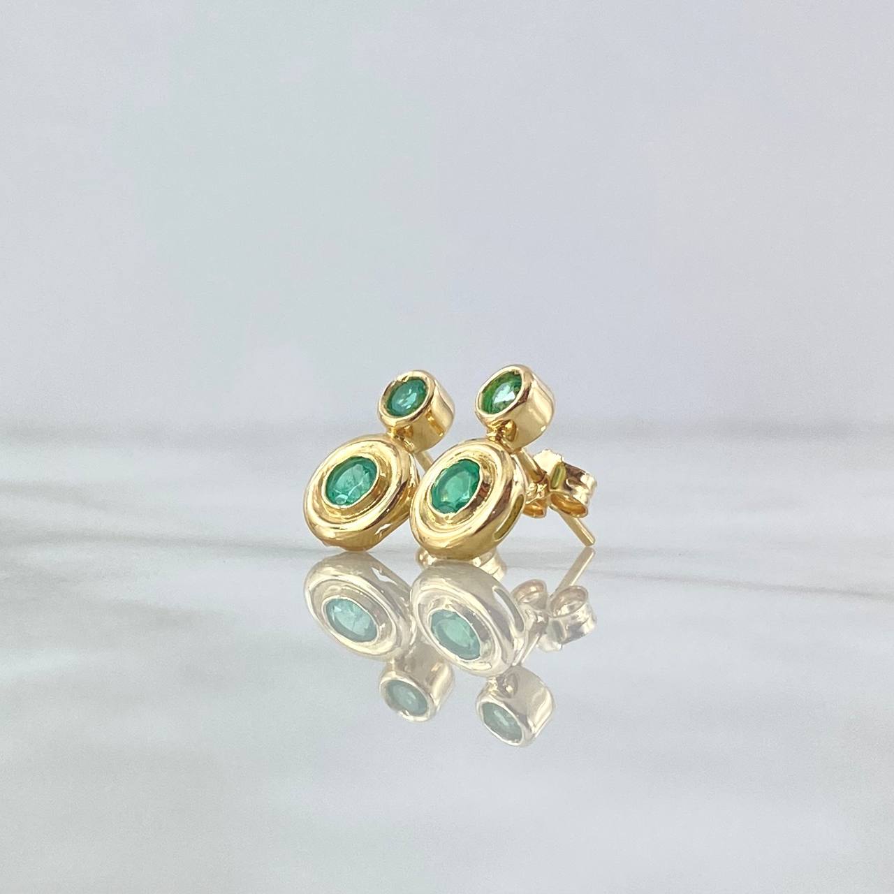 Stud Earrings Double Hoop 3.15gr / 1.3cm / Emeralds 36pts Lobster Claw 18K Yellow Gold Butterfly (Jewel) *