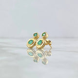 Stud Earrings Double Hoop 3.15gr / 1.3cm / Emeralds 36pts Lobster Claw 18K Yellow Gold Butterfly (Jewel) *
