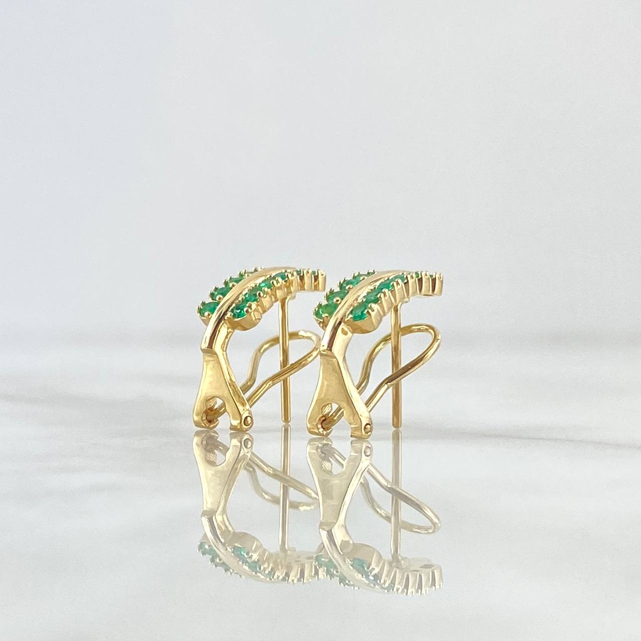 Candongas Omega Doble Linea 4.35gr / 1.7cm / Esmeraldas 74pts Oro Amarillo 18K (Joya) *