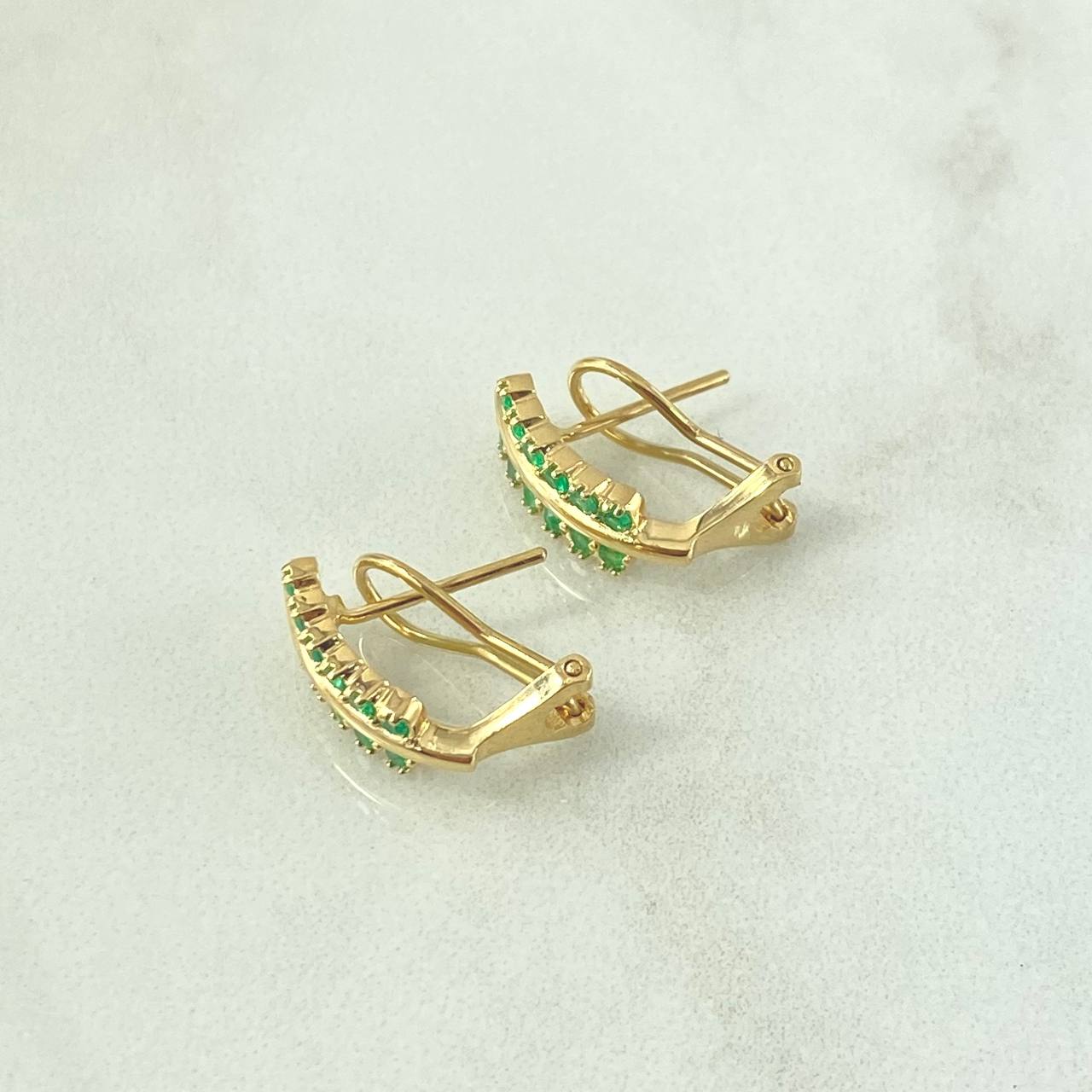 Candongas Omega Doble Linea 4.35gr / 1.7cm / Esmeraldas 74pts Oro Amarillo 18K (Joya) *