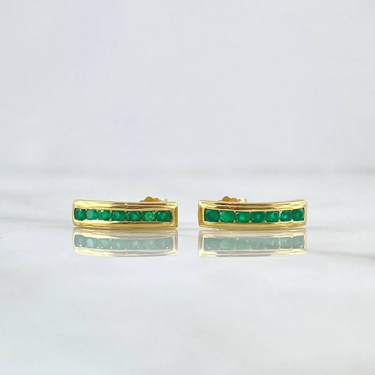 Stud Earrings Curved Track 2.9gr / 1.5cm / Emeralds 46pts Lobster Claw 18K Yellow Gold Butterfly (Jewel) *