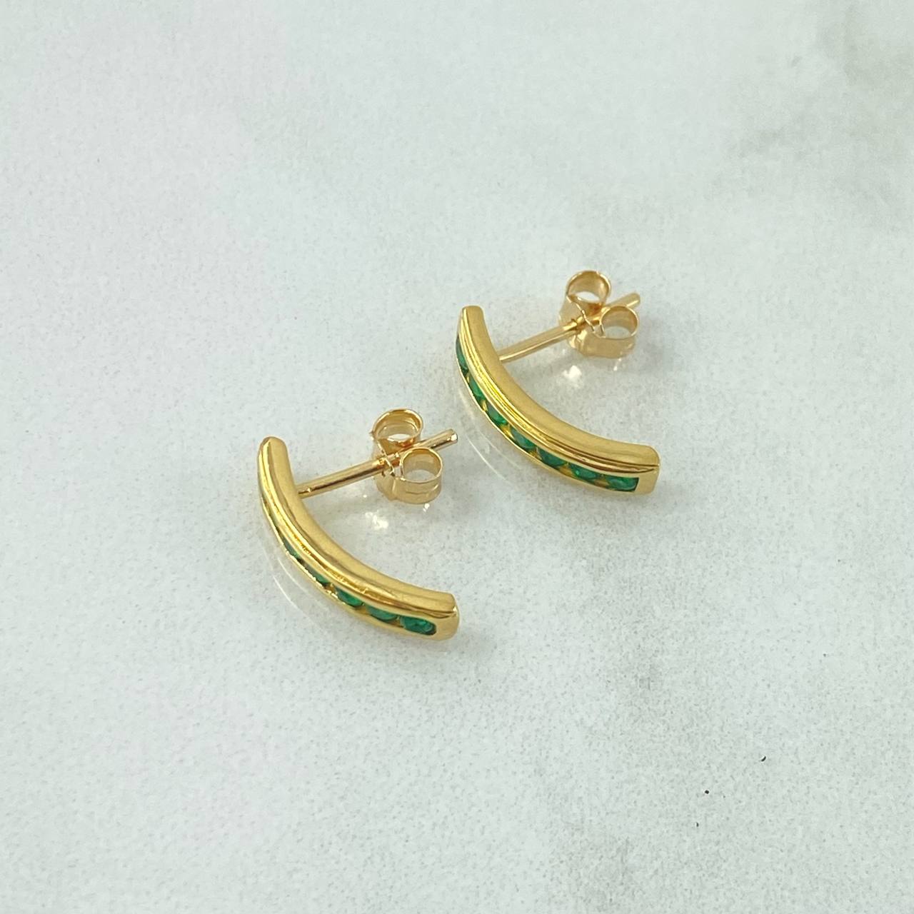 Stud Earrings Curved Track 2.9gr / 1.5cm / Emeralds 46pts Lobster Claw 18K Yellow Gold Butterfly (Jewel) *