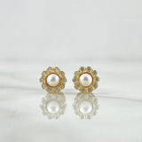 Topos Halo Flor Perla 1.1gr / 6mm / Circones Blancos Oro Amarillo 18K