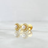 Topos Halo Flor Perla 1.1gr / 7mm / Circones Blancos Oro Amarillo 18K