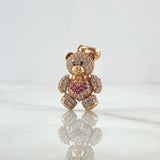 Pendant Bow Tie Bear Heart 4.35gr / 2.6cm-White Fuchsia Zircons Black Eyes 18K Rose Gold