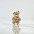 Dije Oso Articulado Corbatin Corazón 4.25gr / 2.5cm / Circones Blancos Fucsias Ojos Negros Oro Amarillo 18K