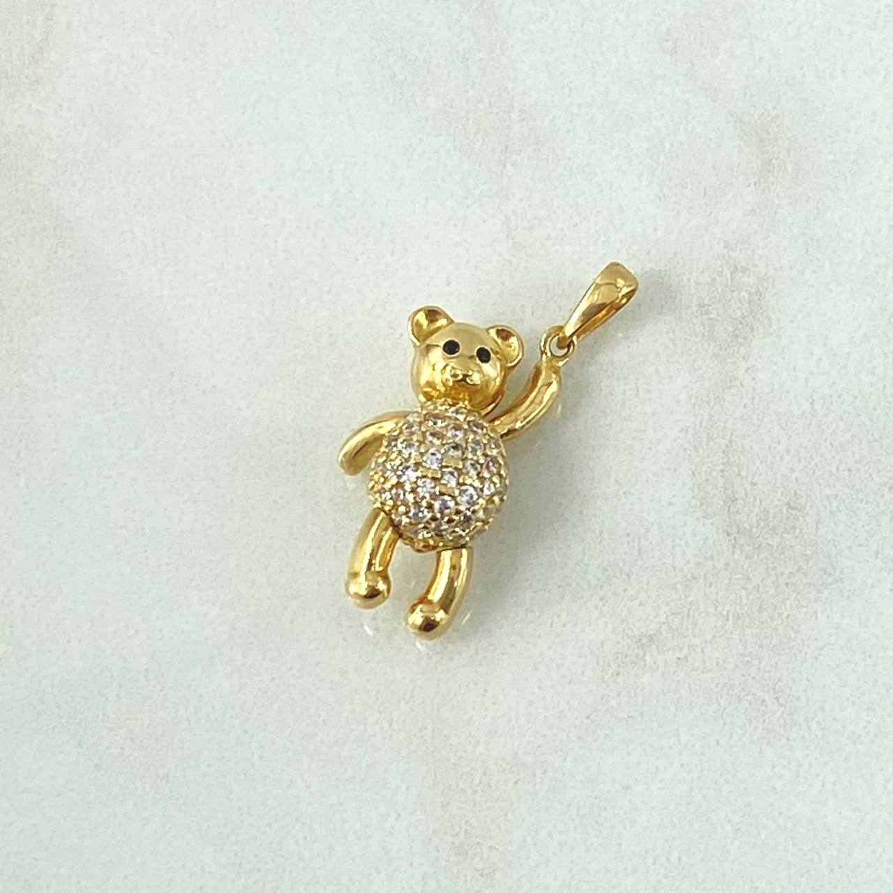 Pendant Bear Hand Up 4.35gr / 2.6cm-Articulated White Zircons Smooth 18K Yellow Gold